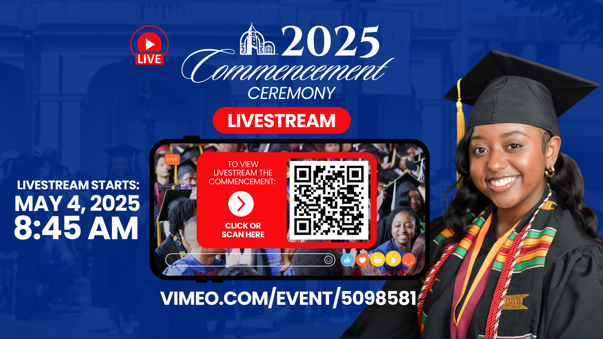 Tougaloo College 2025 commencement livestream graphic