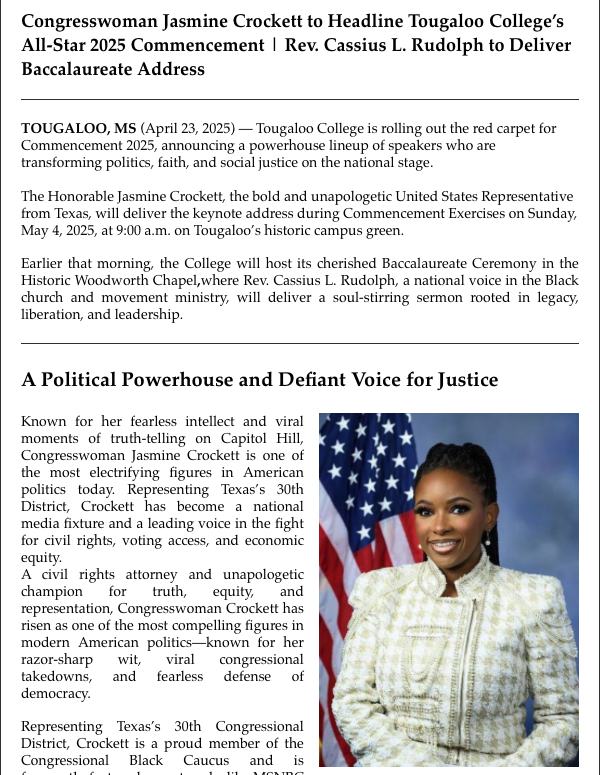 Jasmine Crockett commencement campaign